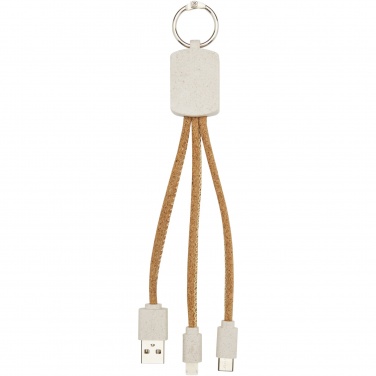 Logo trade promotional gift photo of: Bates wheat straw and cork 3-in-1 charging cable